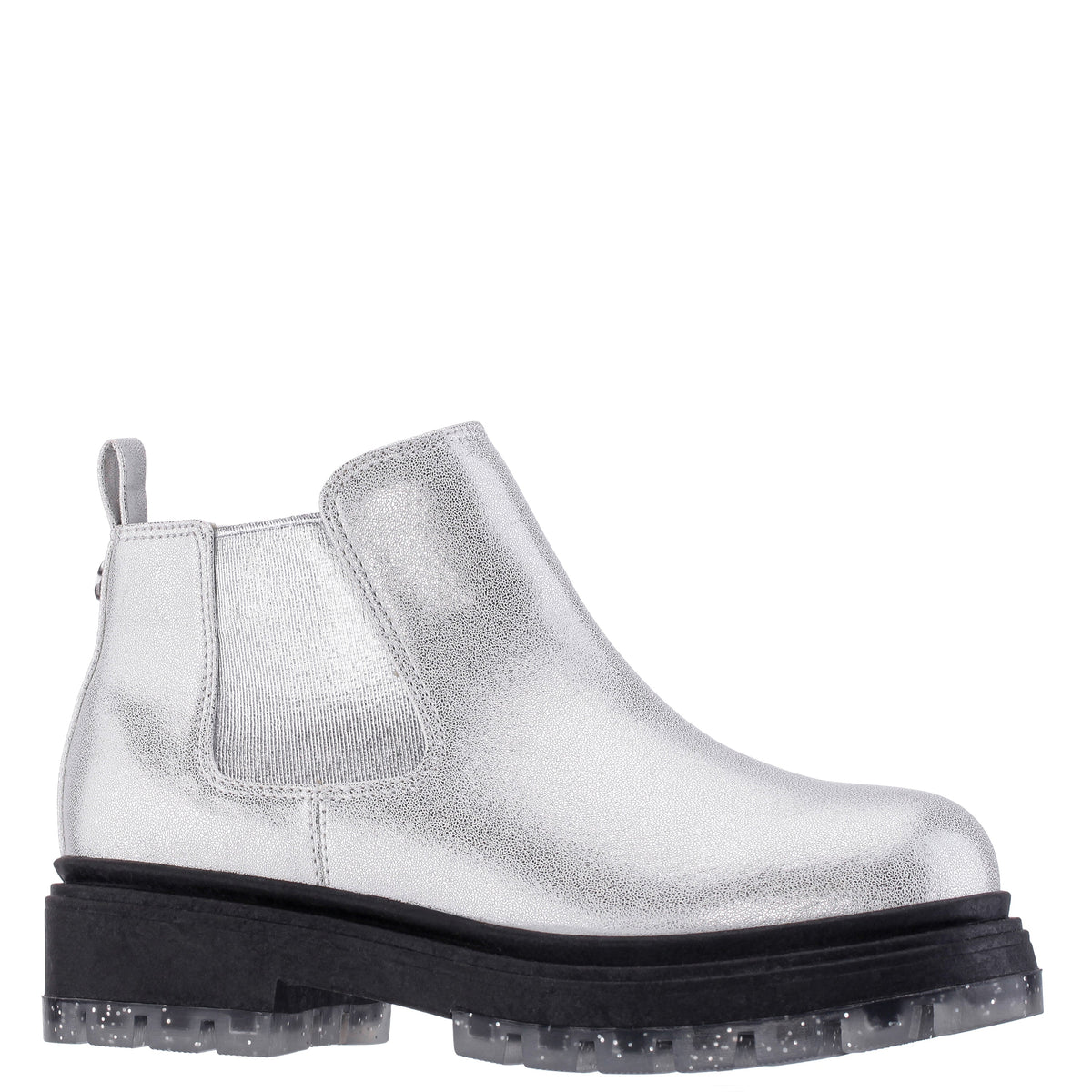Girls Prisila Silver Metallic Inside Zip Ankle Boots | Nina Shoes