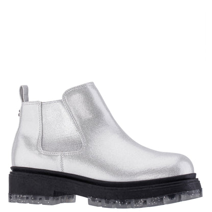 Girls Prisila Silver Metallic Inside Zip Ankle Boots | Nina Shoes