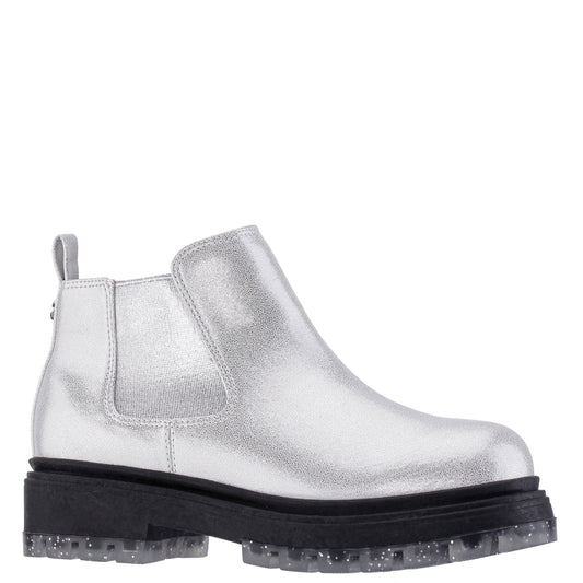 Girls Prisila Silver Metallic Inside Zip Ankle Boots | Nina Shoes