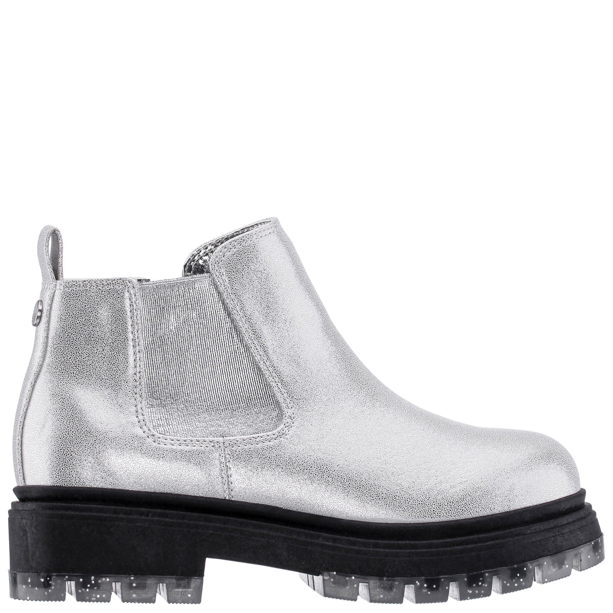 Girls Prisila Silver Metallic Inside Zip Ankle Boots | Nina Shoes