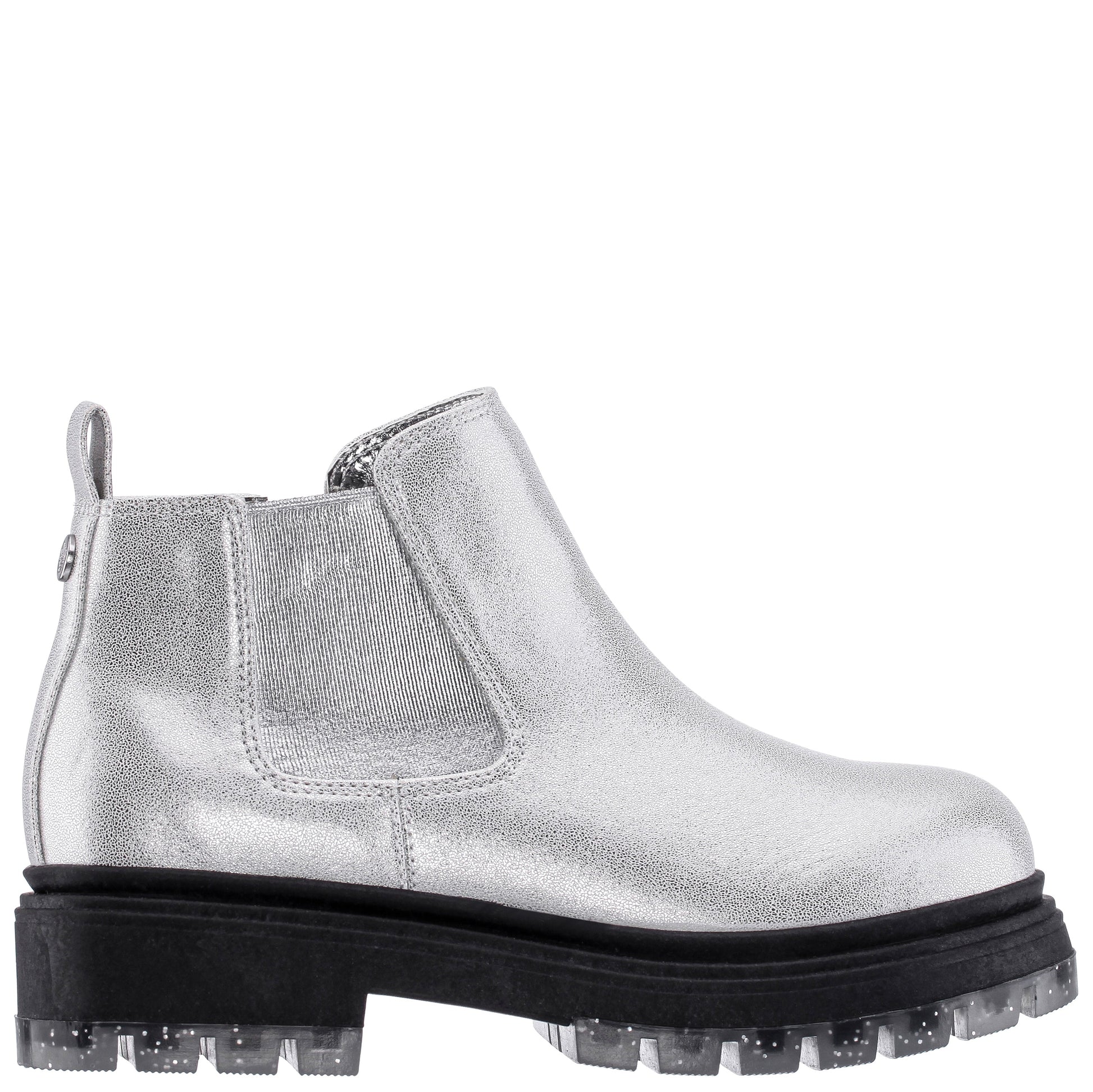 Girls Prisila Silver Metallic Inside Zip Ankle Boots | Nina Shoes