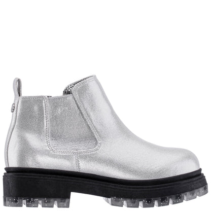 Girls Prisila Silver Metallic Inside Zip Ankle Boots | Nina Shoes