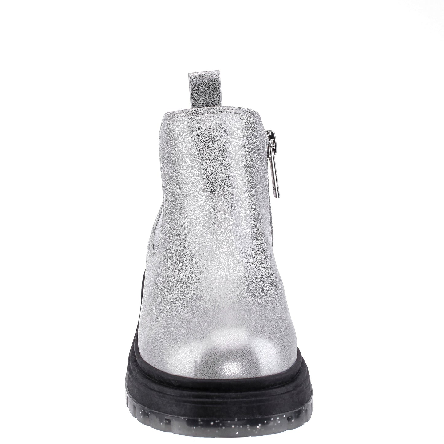 Girls Prisila Silver Metallic Inside Zip Ankle Boots | Nina Shoes