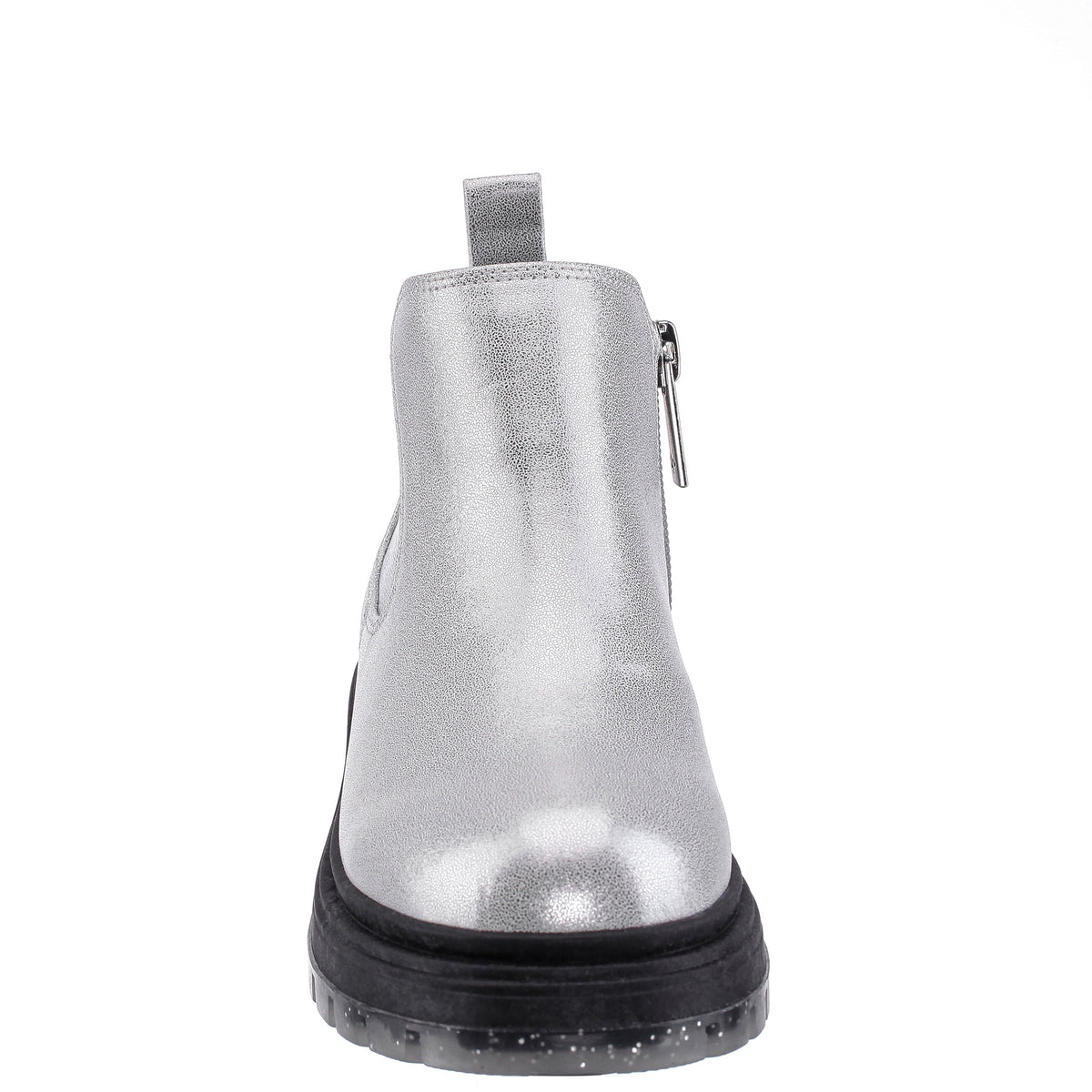 Girls Prisila Silver Metallic Inside Zip Ankle Boots | Nina Shoes