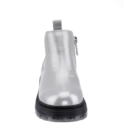 Girls Prisila Silver Metallic Inside Zip Ankle Boots | Nina Shoes