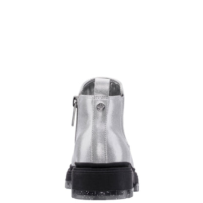 Girls Prisila Silver Metallic Inside Zip Ankle Boots | Nina Shoes
