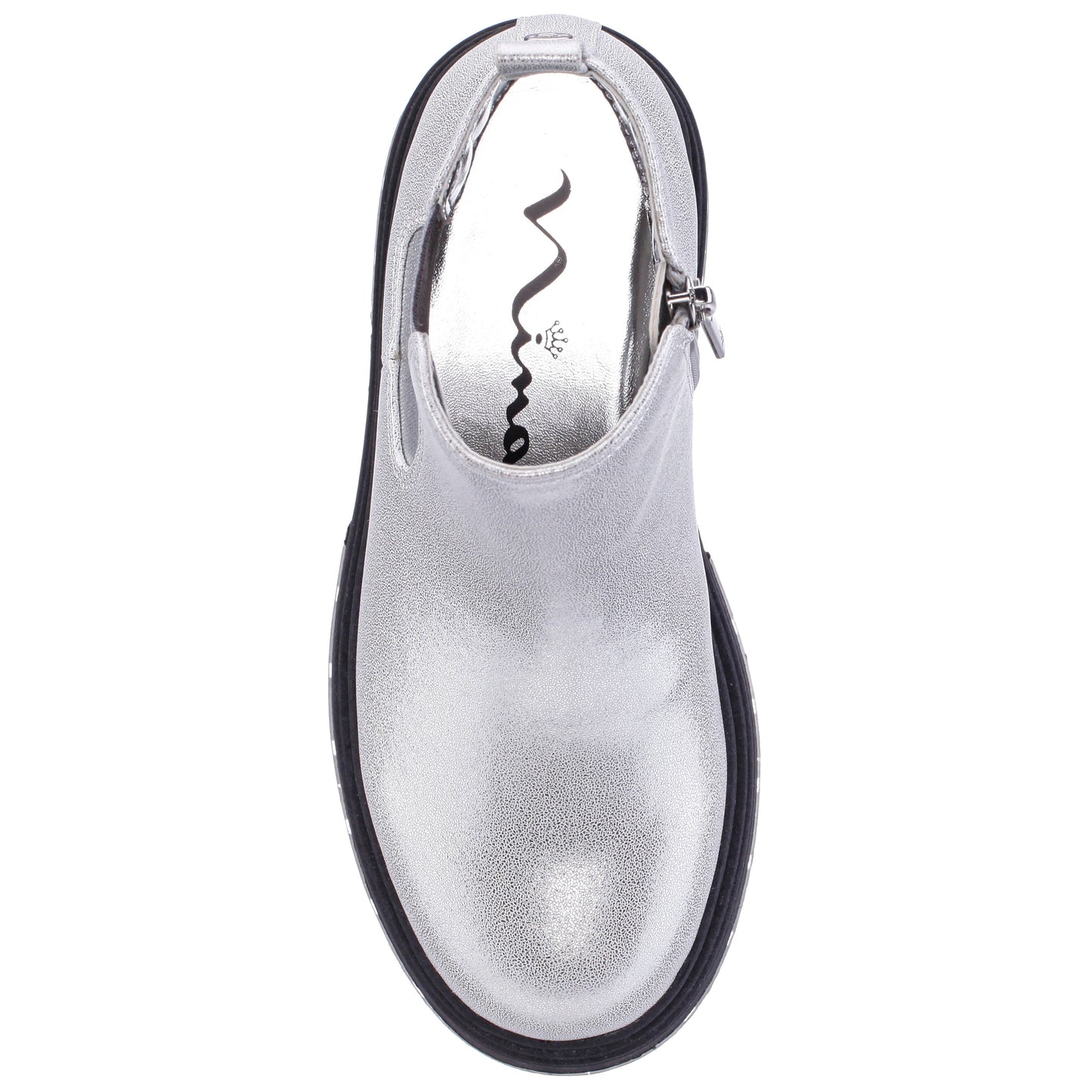 Girls Prisila Silver Metallic Inside Zip Ankle Boots | Nina Shoes