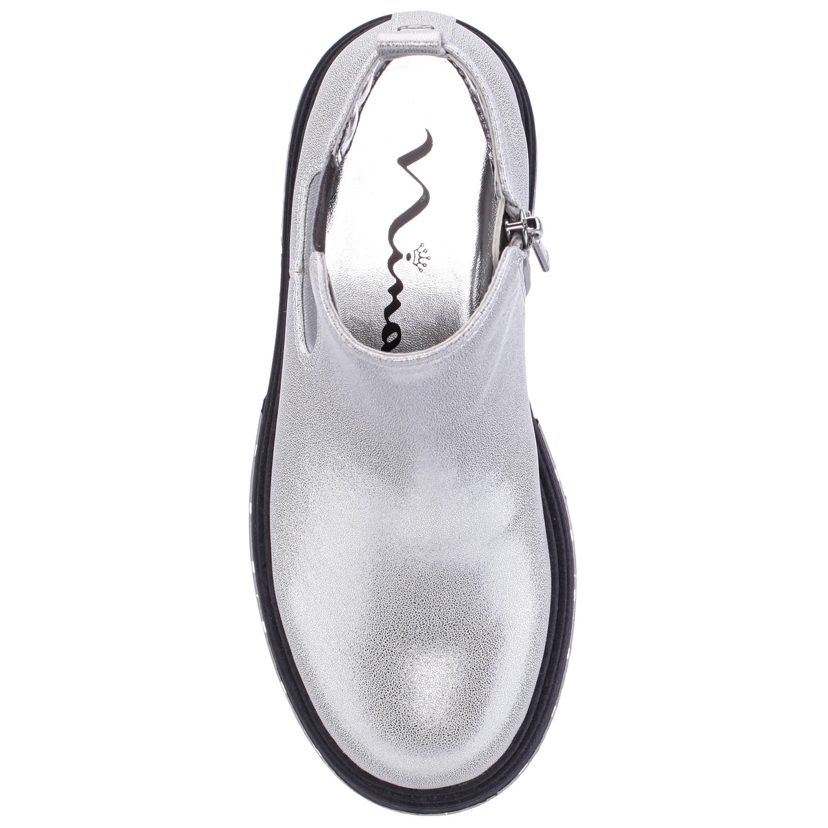 Girls Prisila Silver Metallic Inside Zip Ankle Boots | Nina Shoes