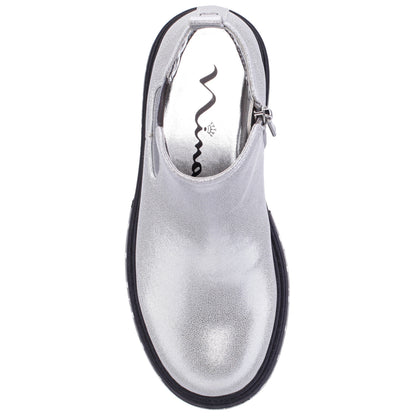 Girls Prisila Silver Metallic Inside Zip Ankle Boots | Nina Shoes