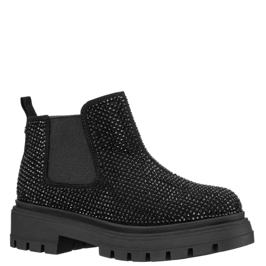 Girls Prisila2 Black Rhinestone Inside Zip Ankle Boots | Nina Shoes