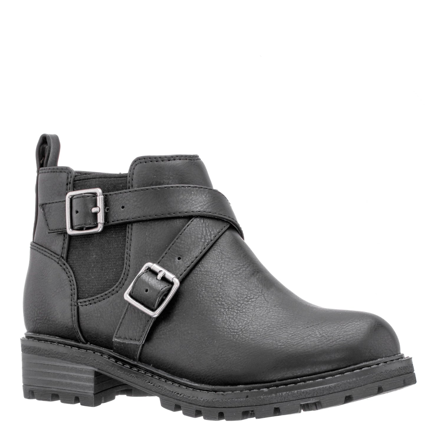 Girls Kylee Black Side Zip Buckle Boots | Nina Shoes