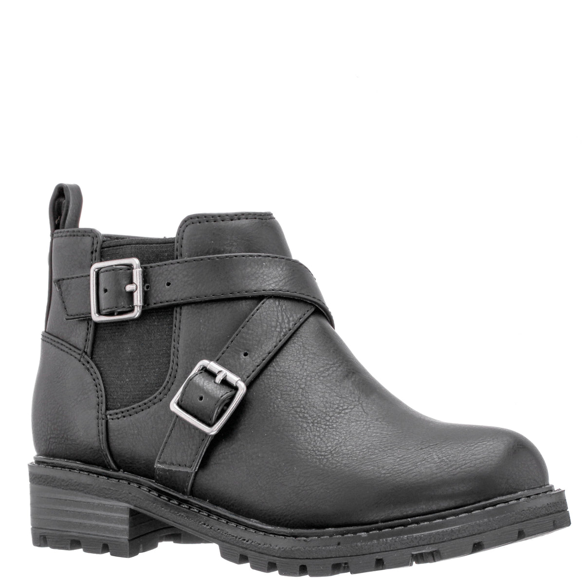 Girls Kylee Black Side Zip Buckle Boots | Nina Shoes