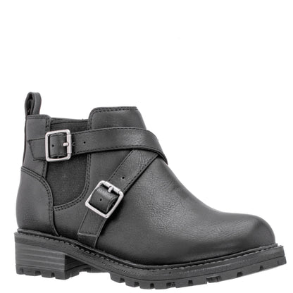 Girls Kylee Black Side Zip Buckle Boots | Nina Shoes