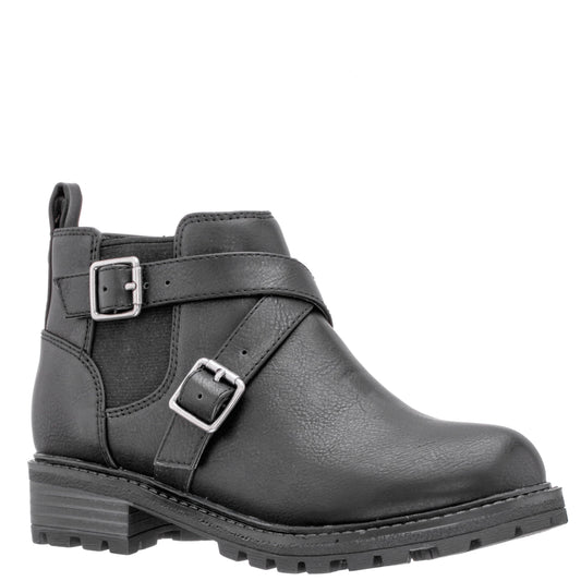 Girls Kylee Black Side Zip Buckle Boots | Nina Shoes
