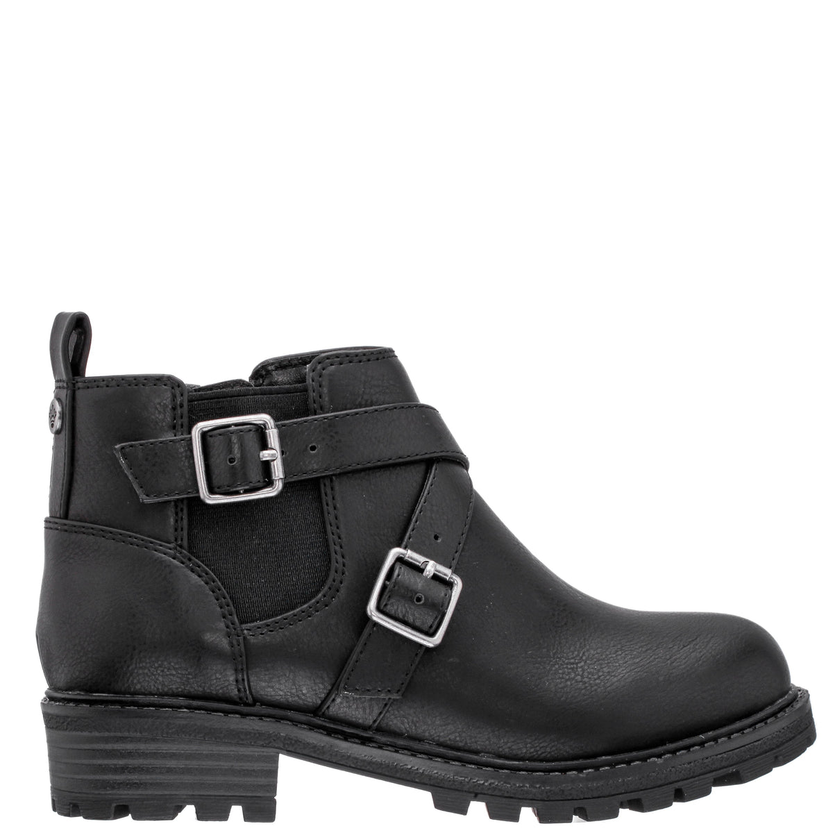 Girls Kylee Black Side Zip Buckle Boots | Nina Shoes