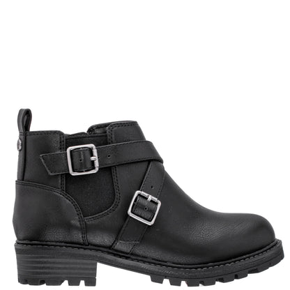 Girls Kylee Black Side Zip Buckle Boots | Nina Shoes