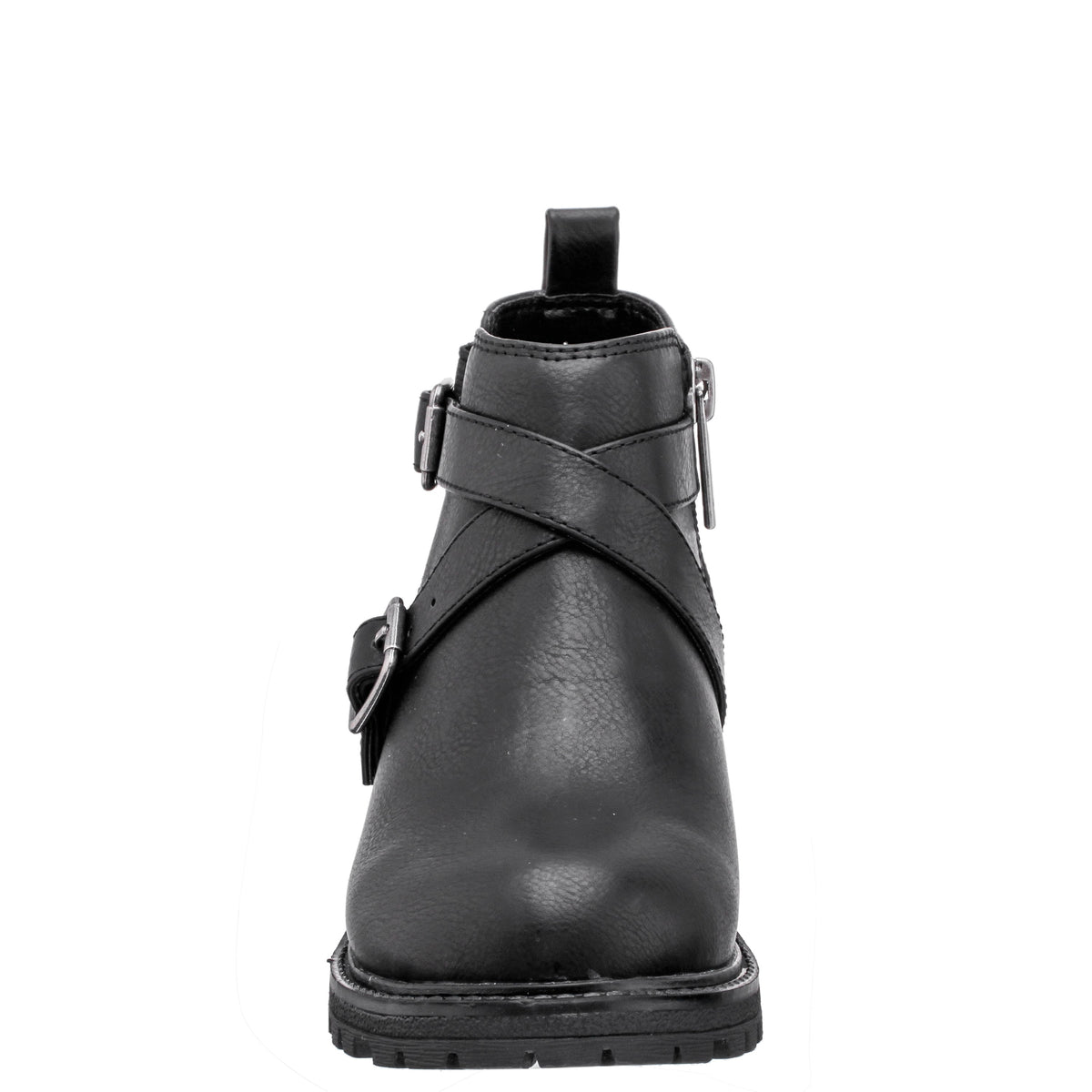 Girls Kylee Black Side Zip Buckle Boots | Nina Shoes