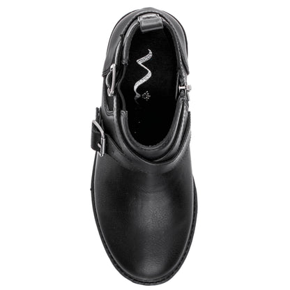 Girls Kylee Black Side Zip Buckle Boots | Nina Shoes