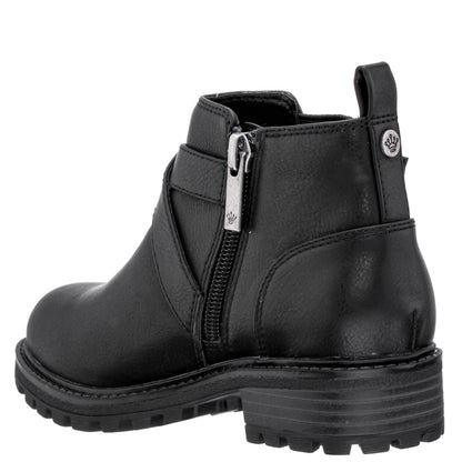 Girls Kylee Black Side Zip Buckle Boots | Nina Shoes