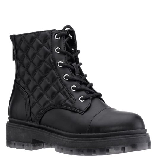 Girls Diana Balck Quilted Back Zip Combat Boots | Nina Shoes