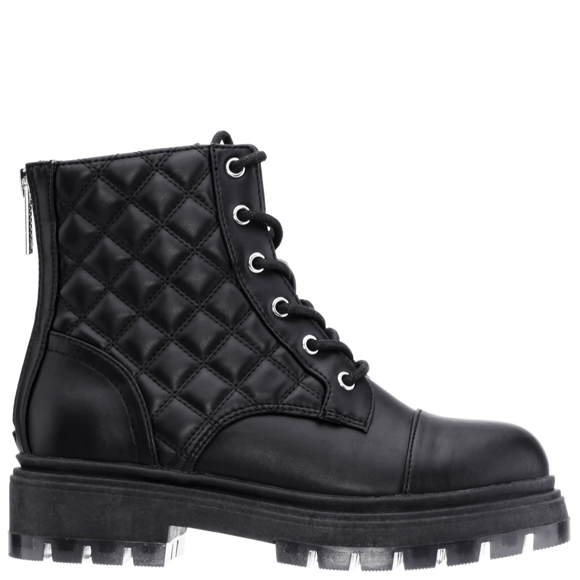 Girls Diana Balck Quilted Back Zip Combat Boots | Nina Shoes