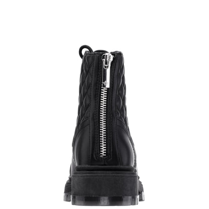 Girls Diana Balck Quilted Back Zip Combat Boots | Nina Shoes