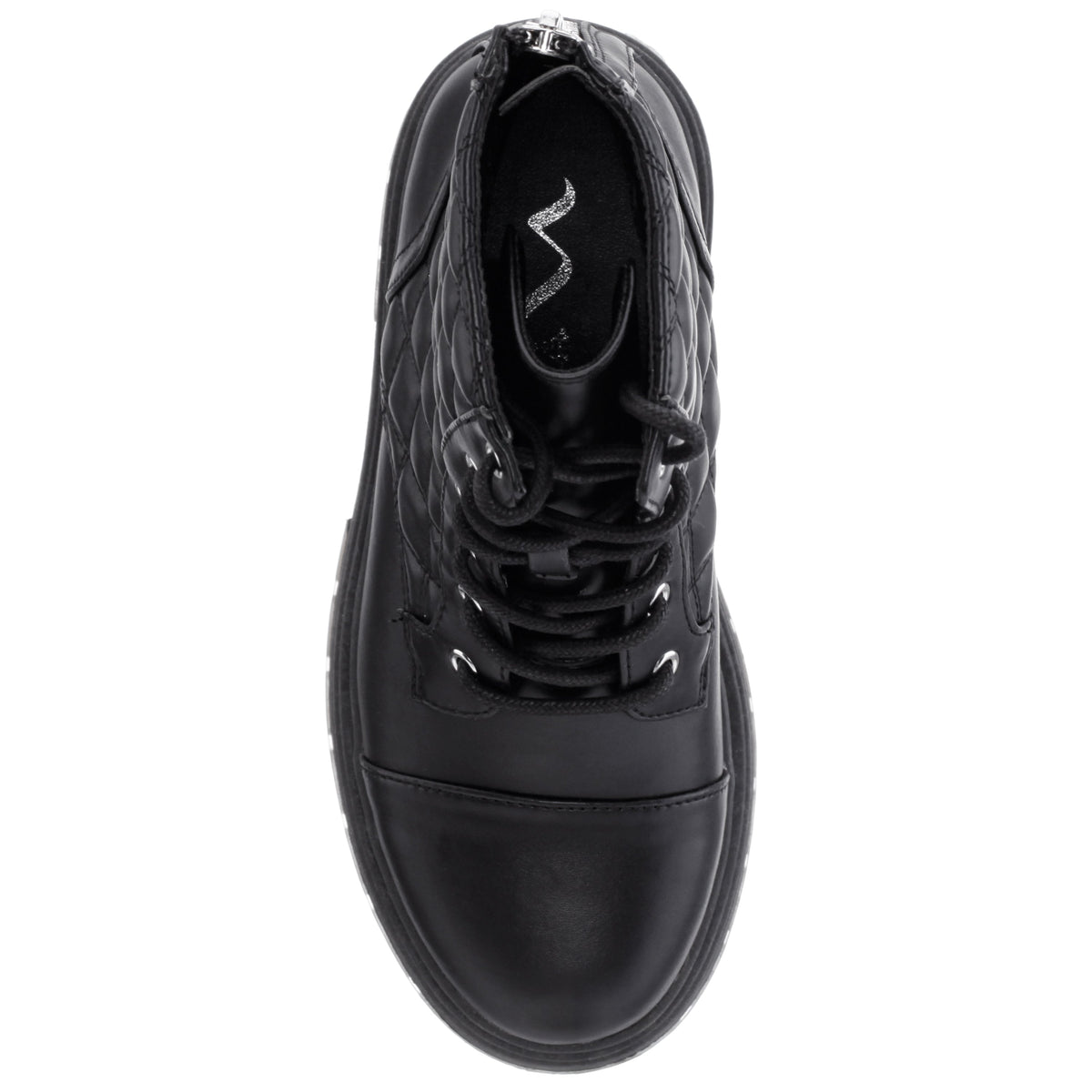 Girls Diana Balck Quilted Back Zip Combat Boots | Nina Shoes