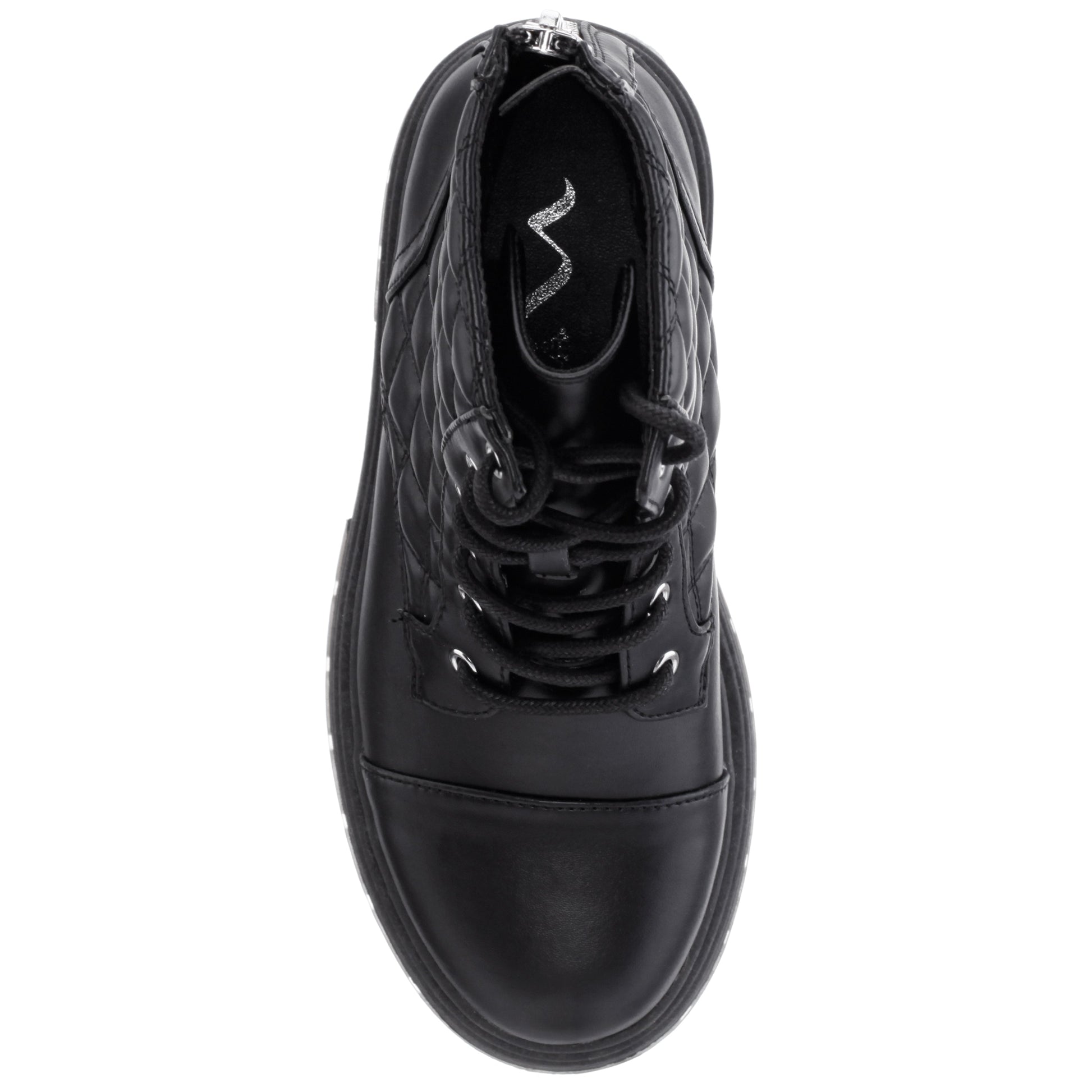 Girls Diana Balck Quilted Back Zip Combat Boots | Nina Shoes