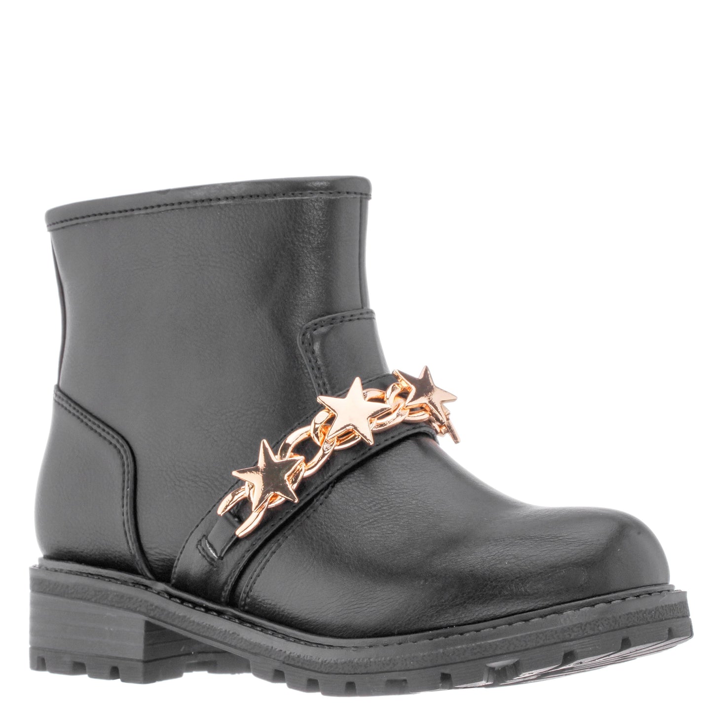 Girls Jennie Black Star Buckle Biker Boots | Nina Shoes