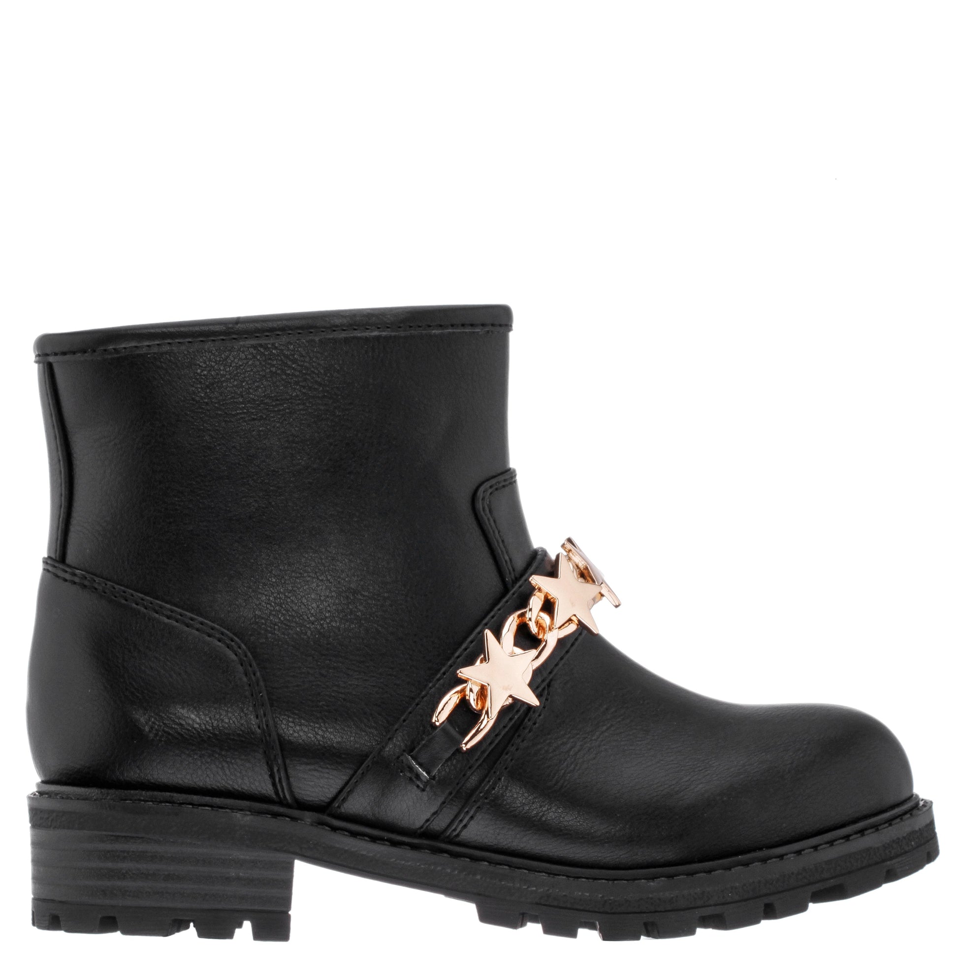Girls Jennie Black Star Buckle Biker Boots | Nina Shoes