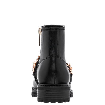 Girls Jennie Black Star Buckle Biker Boots | Nina Shoes