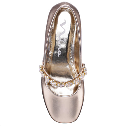 Girls Joansie Light Gold Metallic Ballet Dress Shoe | Nina Shoes