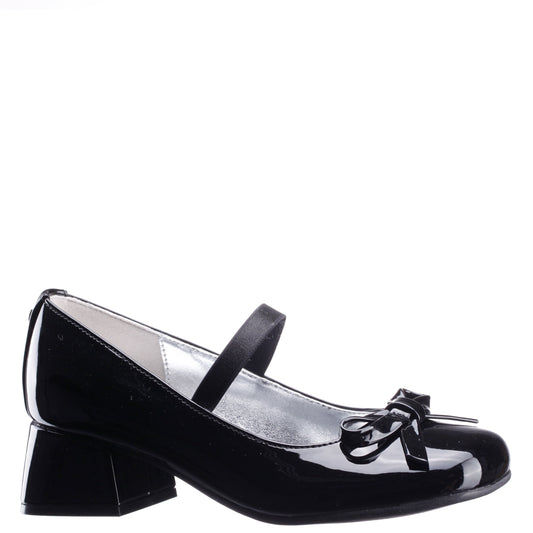 Girls Bryonna Black Patent Heel Mary Jane Pumps | Nina Shoes