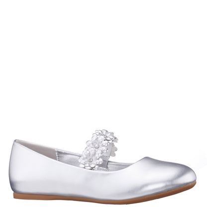 Girls Rozy Silver Metallic Ballet Dress Shoes | Nina Shoes