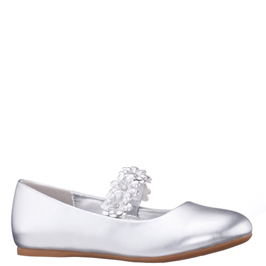 Girls Rozy Silver Metallic Ballet Dress Shoes | Nina Shoes