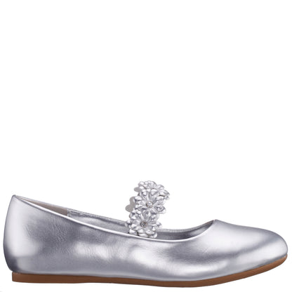 Girls Rozy Silver Metallic Ballet Dress Shoes | Nina Shoes