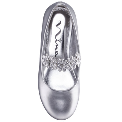 Girls Rozy Silver Metallic Ballet Dress Shoes | Nina Shoes