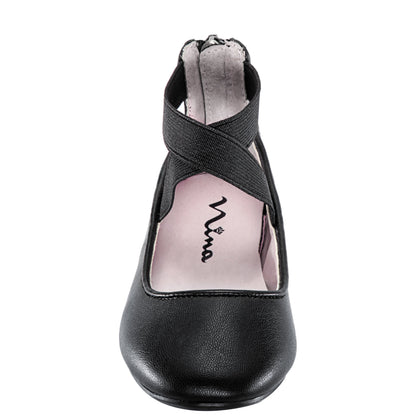 Girls Marissa Black zip back ballet flats | Nina Shoes