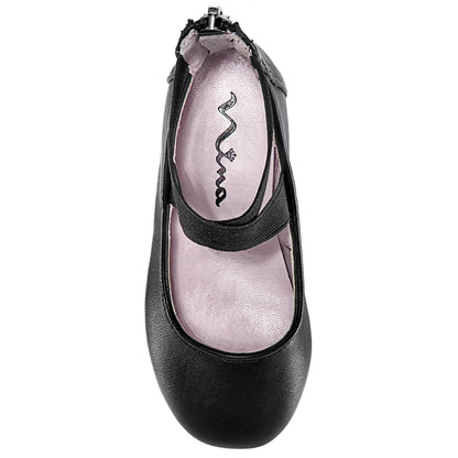 Girls Marissa Black zip back ballet flats | Nina Shoes