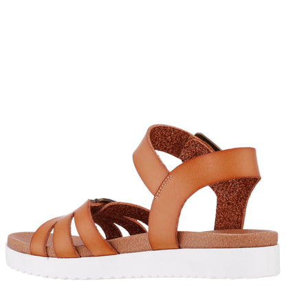 Girls Lacey Tan Adjustable Strap Sandals | Nina Shoes