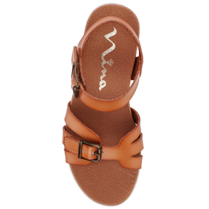 Girls Lacey Tan Adjustable Strap Sandals | Nina Shoes