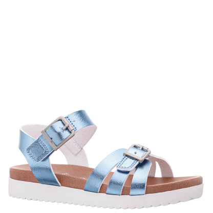 Girls Lacey Blue Metallic Adjustable strap Sandals | Nina Shoes