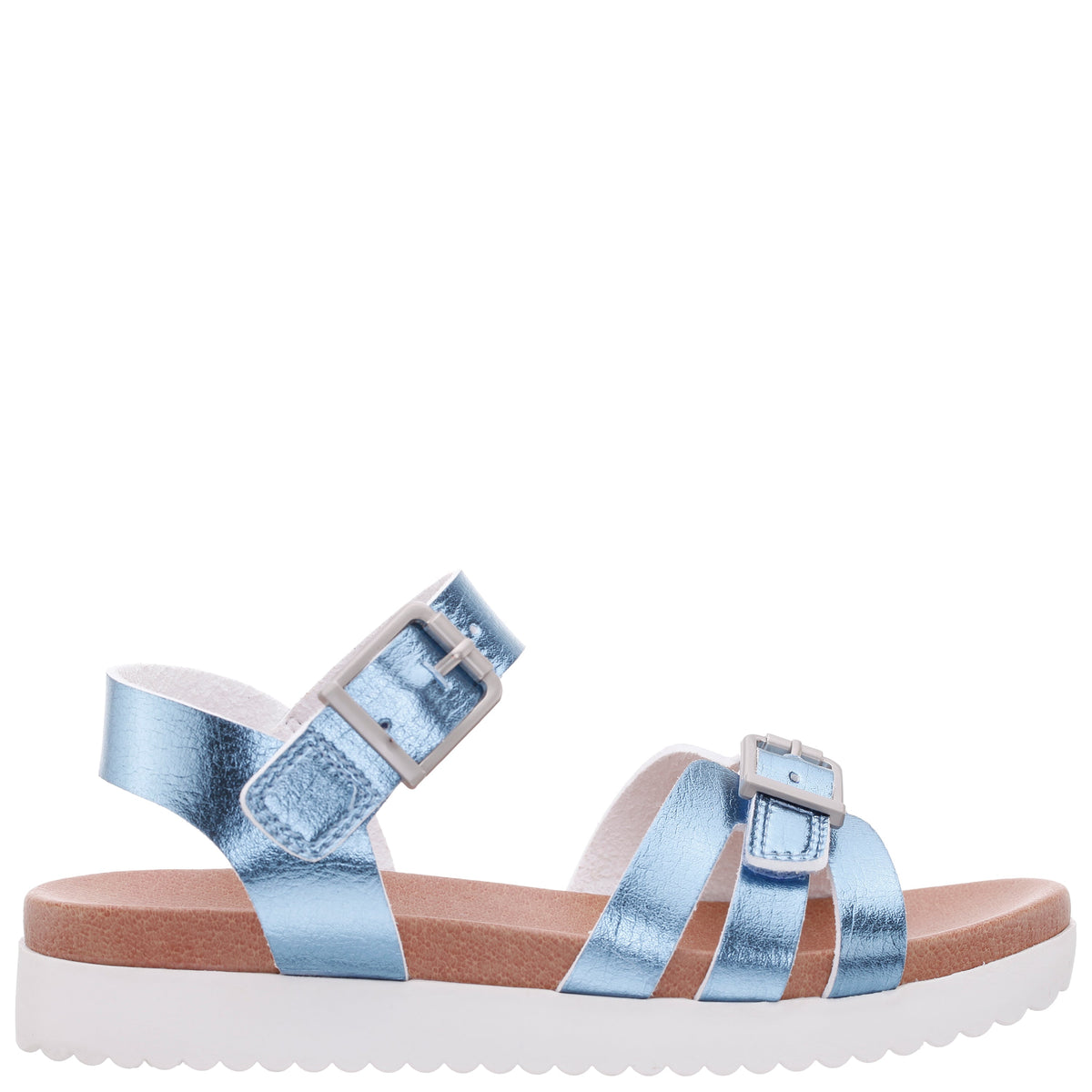 Girls Lacey Blue Metallic Adjustable strap Sandals | Nina Shoes