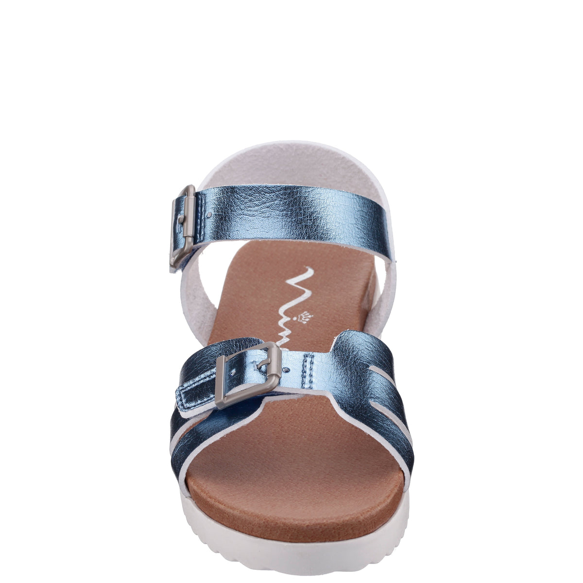 Girls Lacey Blue Metallic Adjustable strap Sandals | Nina Shoes