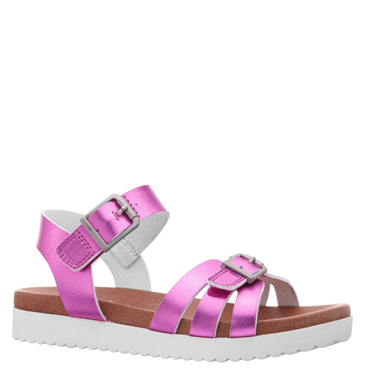 Girls Lacey Pink Metallic Adjustable strap Sandals | Nina Shoes