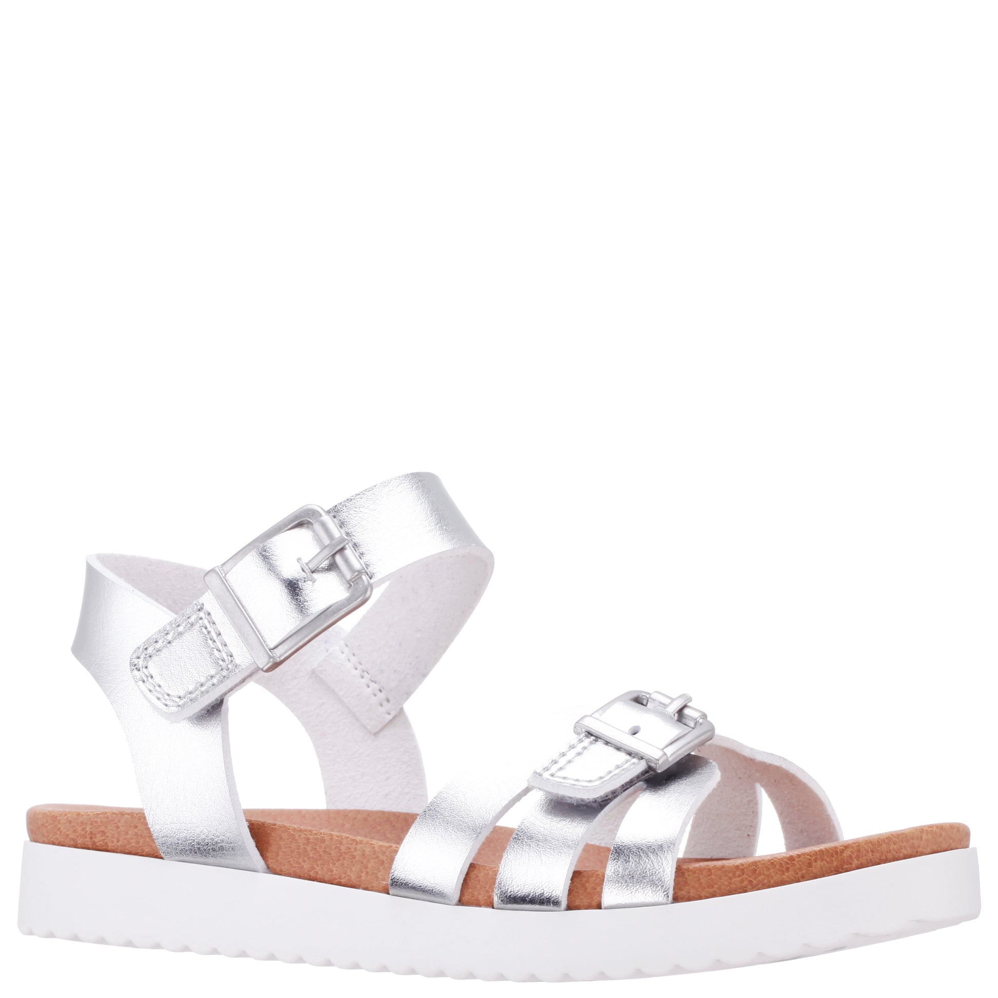 Girls Lacey Silver Metallic Adjustable strap Sandals | Nina Shoes
