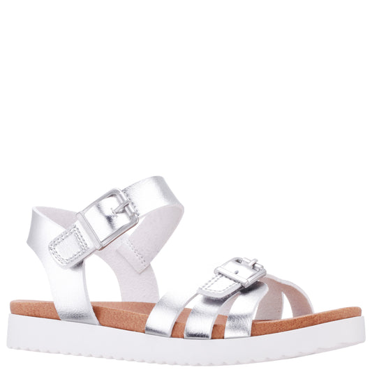 Girls Lacey Silver Metallic Adjustable strap Sandals | Nina Shoes