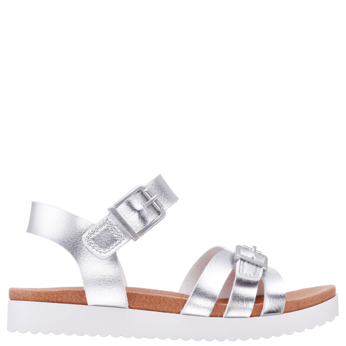 Girls Lacey Silver Metallic Adjustable strap Sandals | Nina Shoes