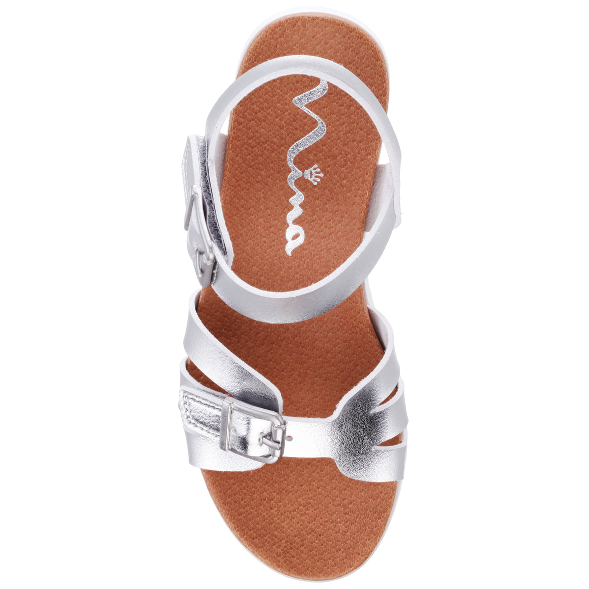 Girls Lacey Silver Metallic Adjustable strap Sandals | Nina Shoes