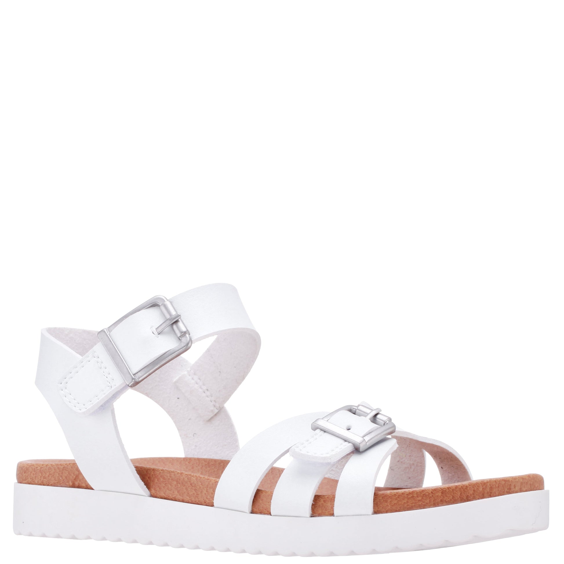 Girls Lacey White Adjustable Strap Sandals | Nina Shoes